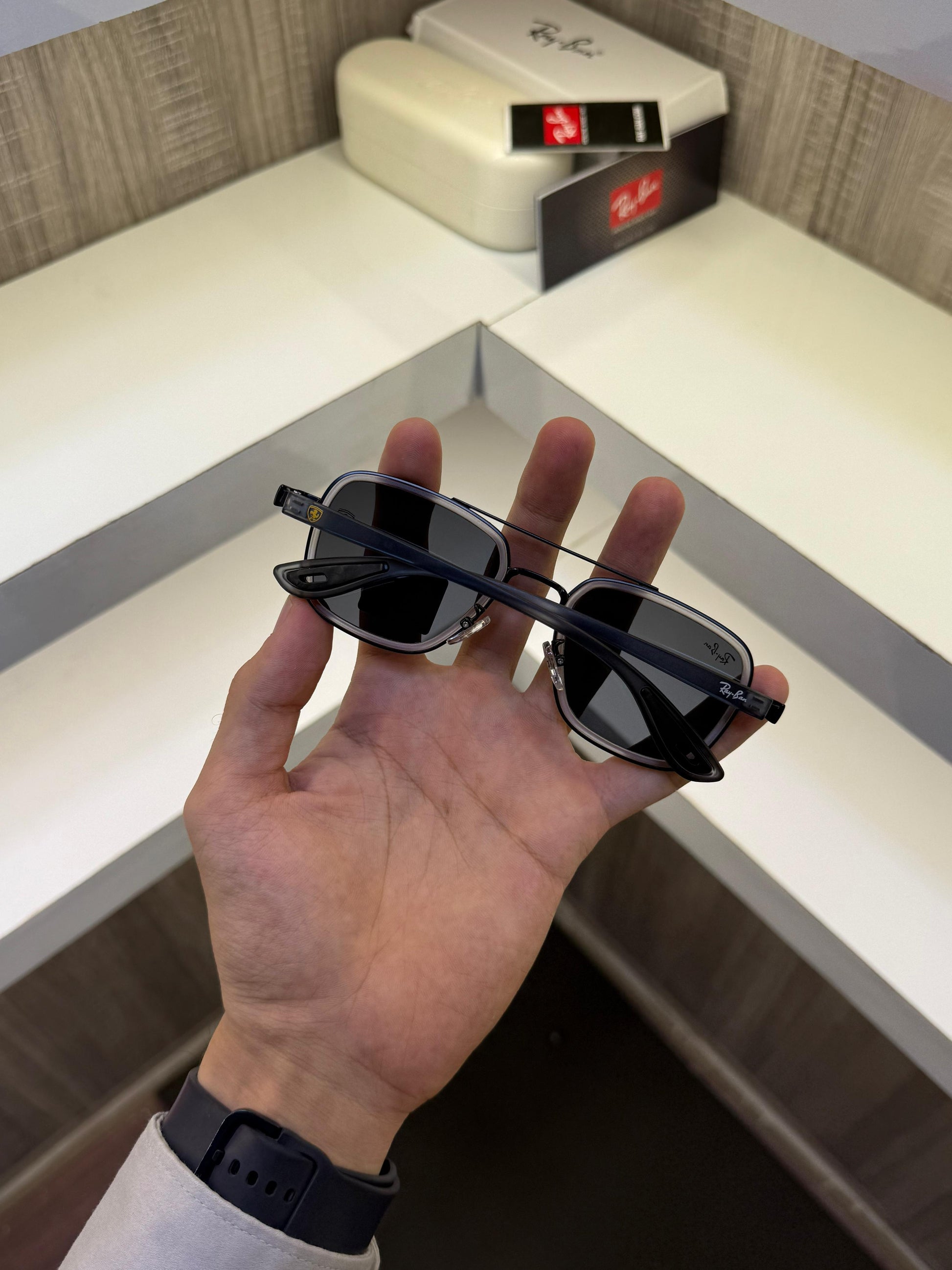 Ray-Ban Premium Black Square Sunglasses