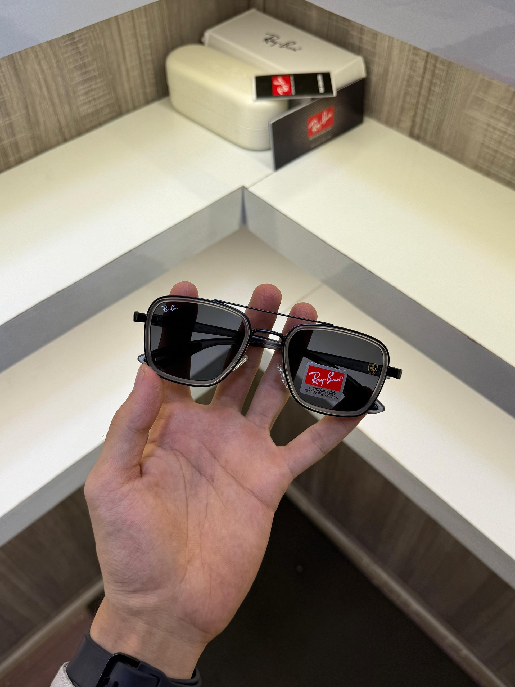 Ray-Ban Premium Black Square Sunglasses