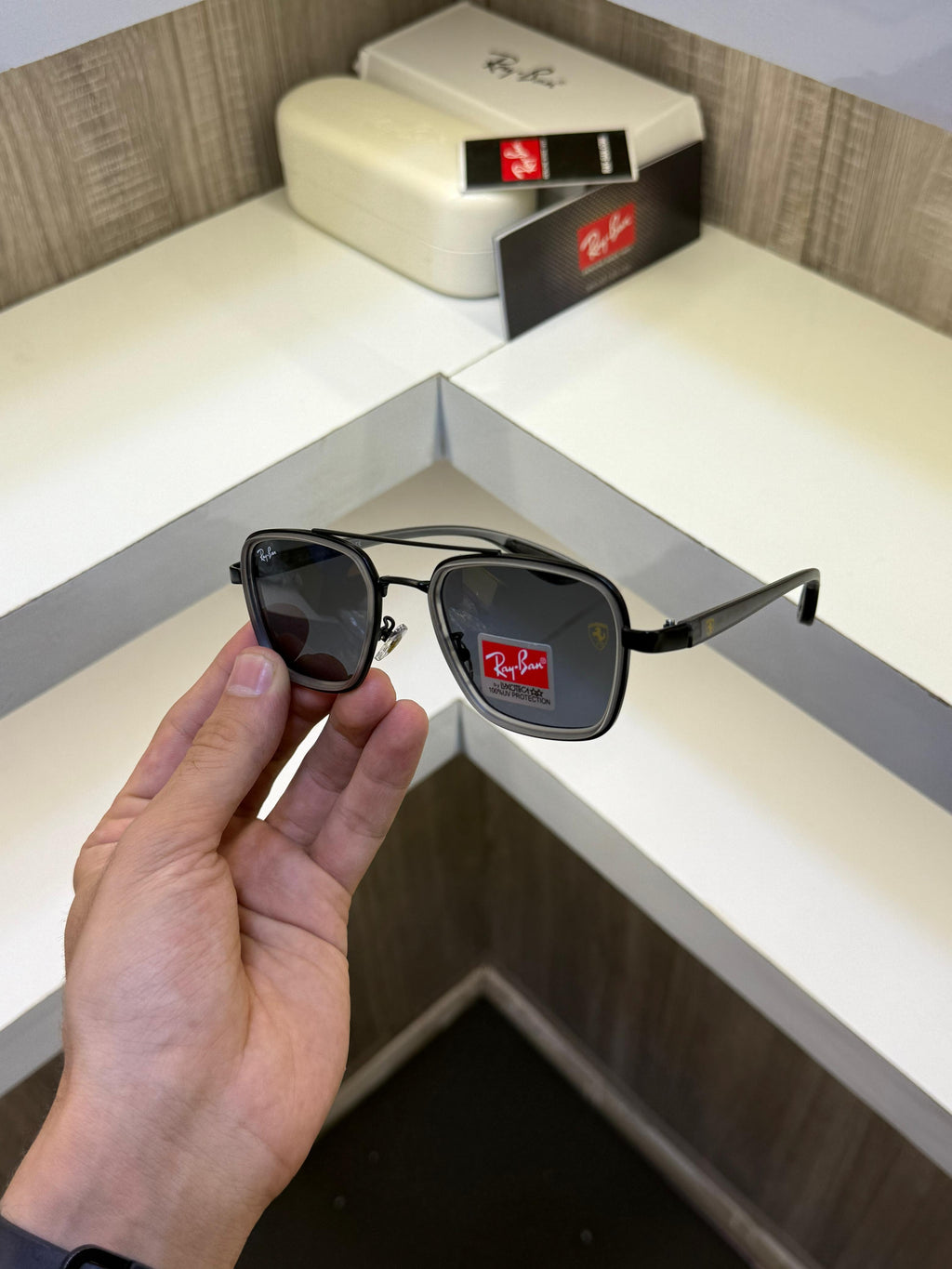 Ray-Ban Premium Black Square Sunglasses